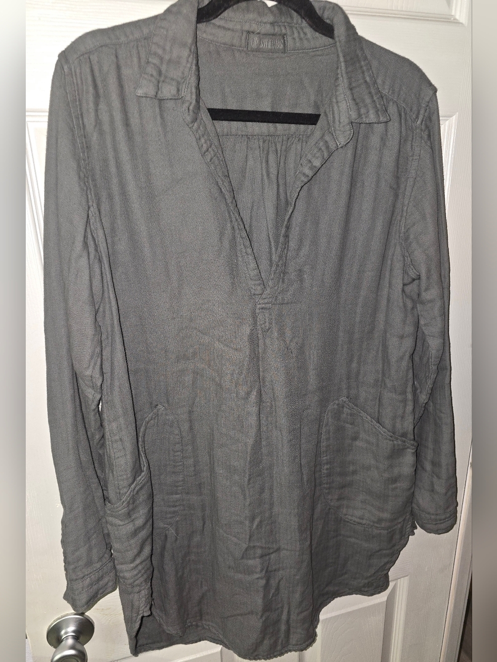 CP Shades Dark Gray Soft Cotton Collared Tunic Shirt with Pockets Oversized S